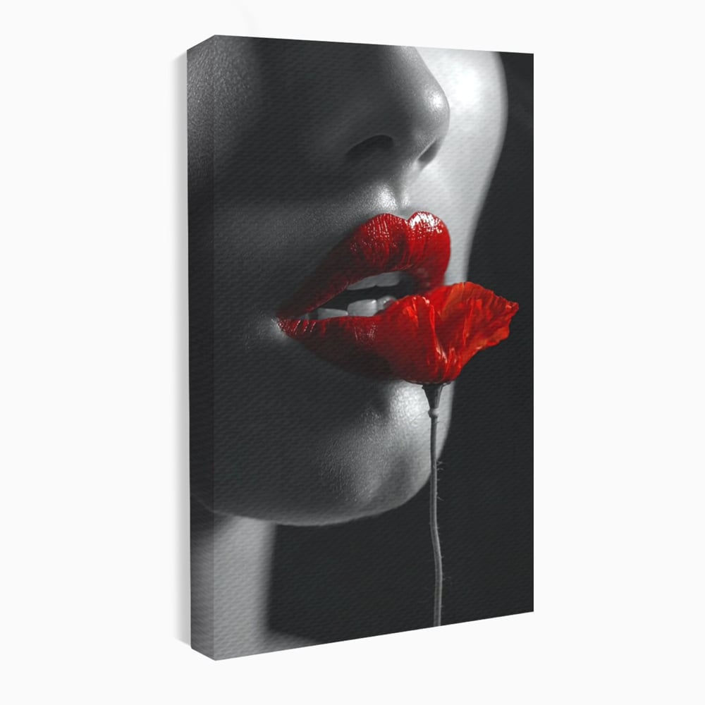 Tablou canvas cu tablou canvas cu buze si mac, fara rama, pe sasiu de lemn